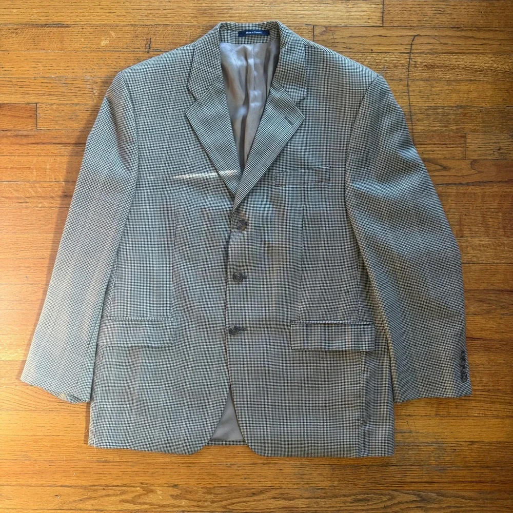 Lauren Ralph Lauren Mens Wool Houndstooth‎ 3-Button Blazer Sport Coat Gray 42R